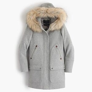 J. Crew Italian Stadium Cloth By Nello Gori Coat 0 Gray Wool Faux Fur Hood